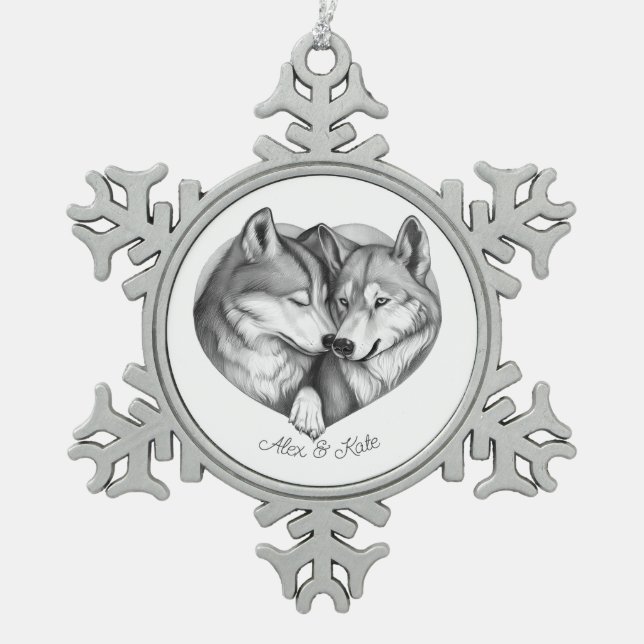 Ornement Flocon De Neige Wolf Couple (Devant)