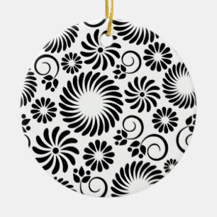 Ornement floral noir et blanc