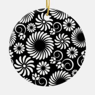 Ornement floral noir et blanc