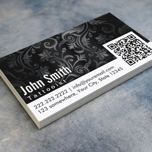 Ornement floral QR Code Tattoo Art Carte de visite (Créateur téléchargé)
