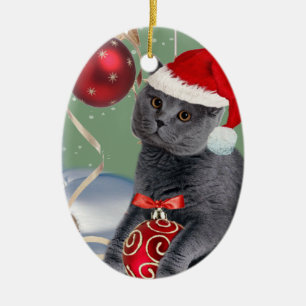 Ornement gris de Noël de chat