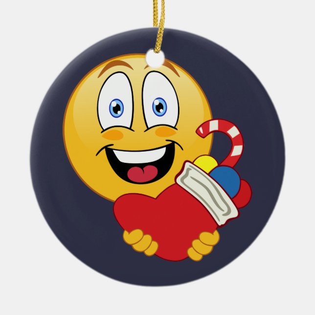Ornement heureux de bas de Noël d'Emoji (Devant)