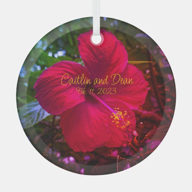 Ornement Hibiscus en verre personnalisé (Recto)