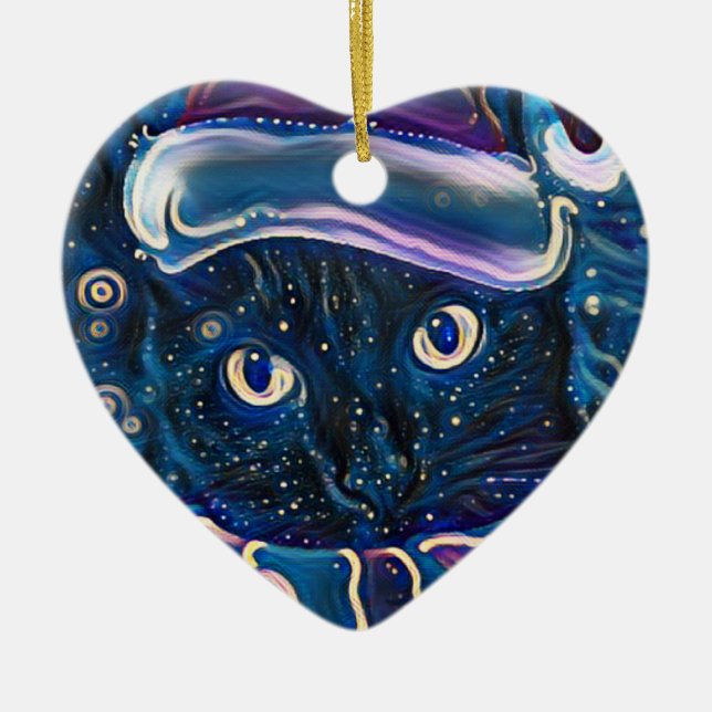 Ornement lunatique de Noël de chat noir (Devant)