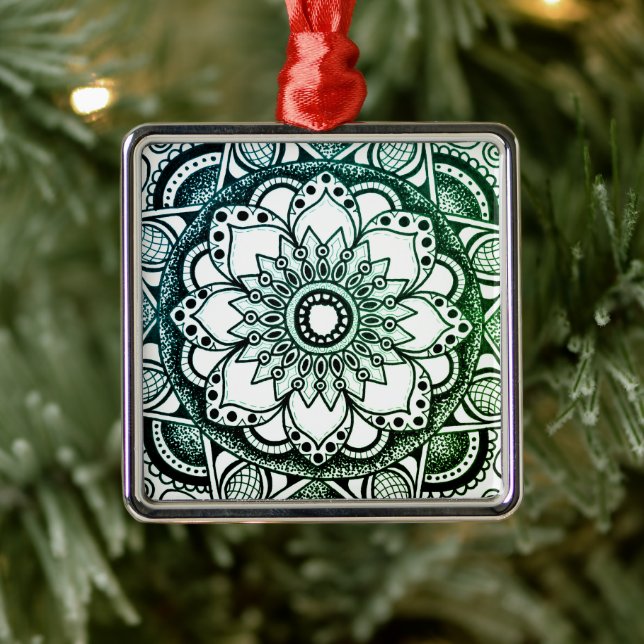 Ornement Mandala vert et bleu Sharpie (Arbre)