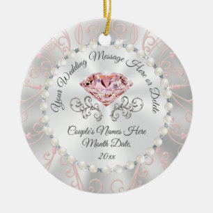 Ornement Mariage personnalisé rose, blanc, argent
