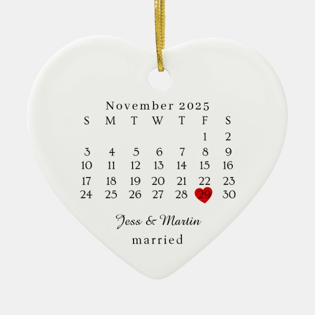 Ornement Marié, Cadeau de Mariage, Date du Mariage (Devant)