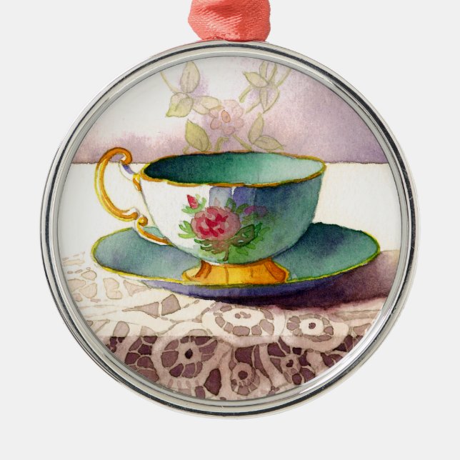 Ornement Métallique 0001 Teacup on Lace Ornament (Devant)