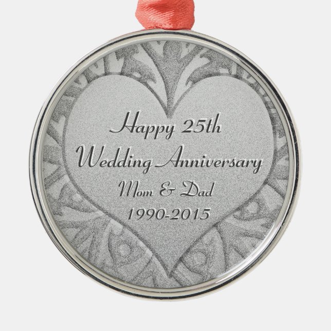 Ornement Métallique 25ème Coeur d'anniversaire de noces d'argent (Devant)