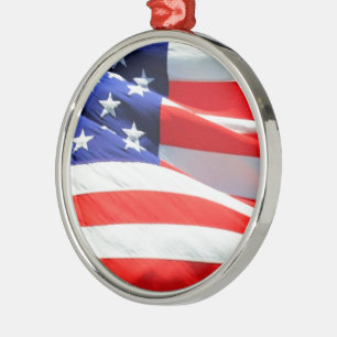 Ornement Métallique American Flag, vous pouvez ajouter du texte et tél