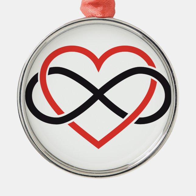Ornement Métallique amour interminable, coeur rouge avec le signe (Devant)