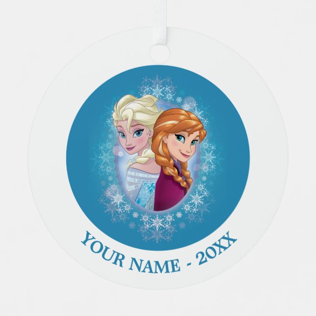 Ornement Métallique Anna et Elsa | Winter Magic Ajouter Votre Nom (Recto)