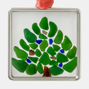 Ornement Métallique Arbre de Noël en verre de mer vert