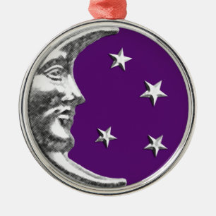Ornement Métallique Art Déco Lune et étoiles - Amethyst Purple & Silve