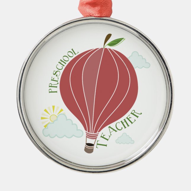 Ornement Métallique Ballon à air chaud de professeur préscolaire Apple (Devant)