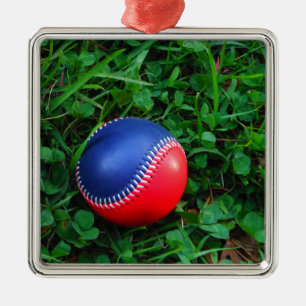 Ornement Métallique Baseball Rouge et Bleu avec Stitch Blanc