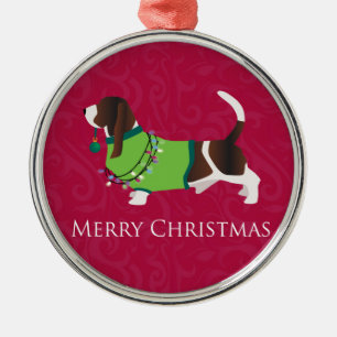 Ornement Métallique Basset Hound Joyeux Noël Design