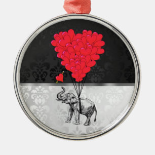 Ornement Métallique Beau éléphant et coeur d'amour gris