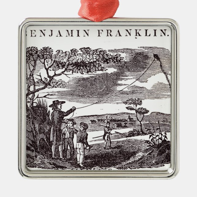 Ornement Métallique Benjamin Franklin entreprend son expérience de (Devant)