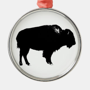 Ornement Métallique Bison noir et blanc Silhouette Pop Art