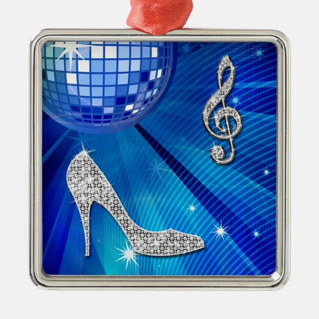 Ornement Métallique Bleu étincelant/argent Note musicale & talon Stile (Devant)