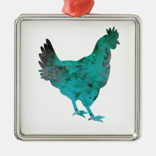 Ornement Métallique Bleu turquoise de poule de poulet sur l'arrière -
