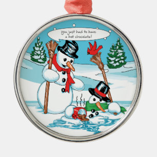 Ornement Métallique Bonhomme de neige drôle avec la bande dessinée de