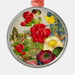Ornement Métallique Bouquet de fleurs vintages aux papillons