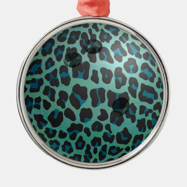 Ornement Métallique Bowling Ball Leopard Turquoise (Devant)