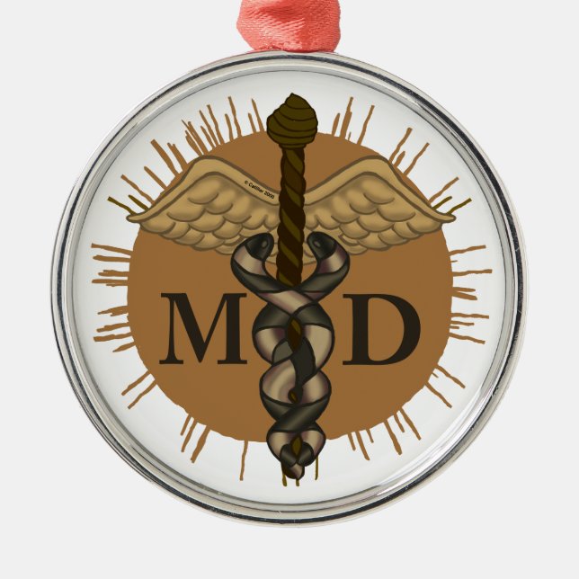 Ornement Métallique Caduceus M.D. Docteur (Devant)