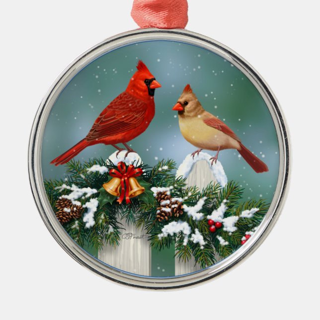 Ornement Métallique Cardinaux de Noël & Garland (Devant)
