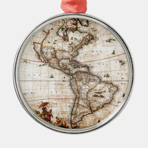 Ornement Métallique Carte de l'Antique Amérique du Nord et du Sud