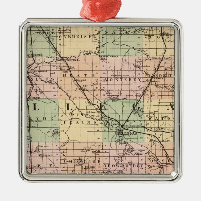 Ornement Métallique Carte du comté d'Allegan, Michigan (Devant)