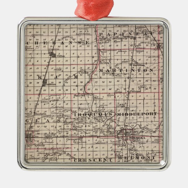 Ornement Métallique Carte du comté d'Iroquois (Devant)