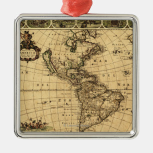 Ornement Métallique Carte du nord et de sud d'AmericaPanoramic
