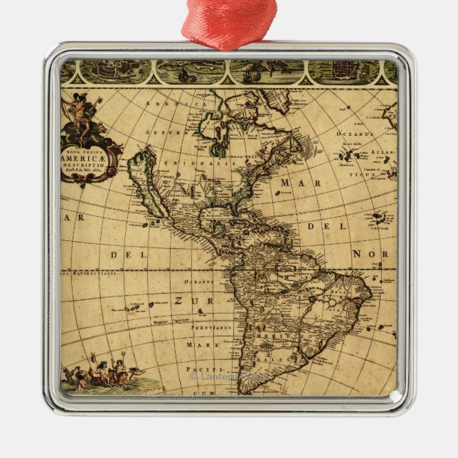 Ornement Métallique Carte du nord et de sud d'AmericaPanoramic (Devant)