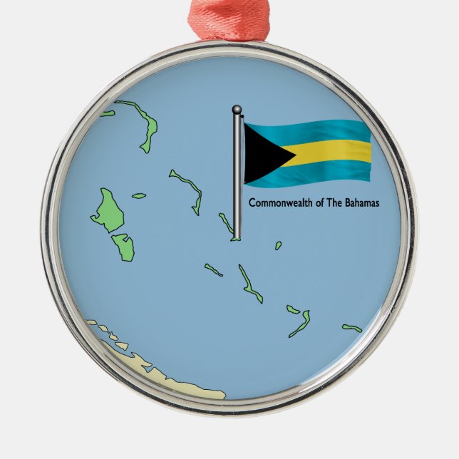Ornement Métallique Carte et drapeau des Bahamas (Devant)