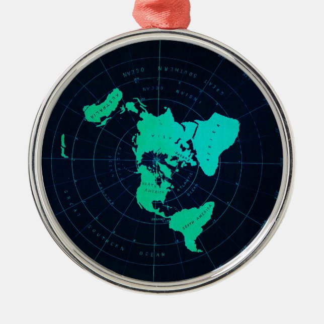 Ornement Métallique Carte plate de la terre (projection équidistante (Devant)