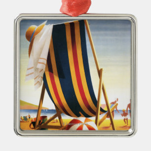 Ornement Métallique Chaise de plage de chemins de fer et affiche