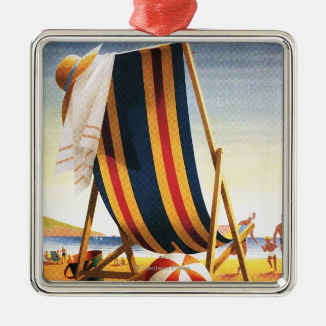 Ornement Métallique Chaise de plage de chemins de fer et affiche (Devant)