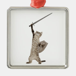 Ornement Métallique Chat héroïque de chevalier de guerrier