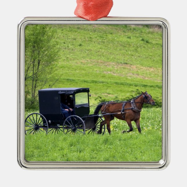 Ornement Métallique Cheval Amish et buggy près de Berlin, Ohio. (Devant)