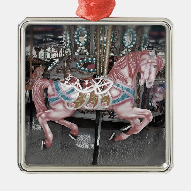 Ornement Métallique Cheval carrousel rose (Devant)