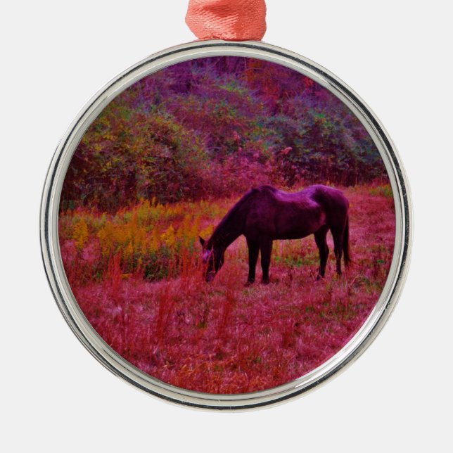 Ornement Métallique Cheval dans un champ de couleur Kaleidoscope (Devant)