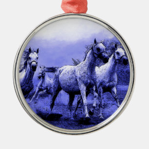 Ornement Métallique Chevaux de course et Lune Bleue