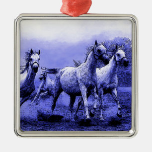 Ornement Métallique Chevaux de course et Lune Bleue