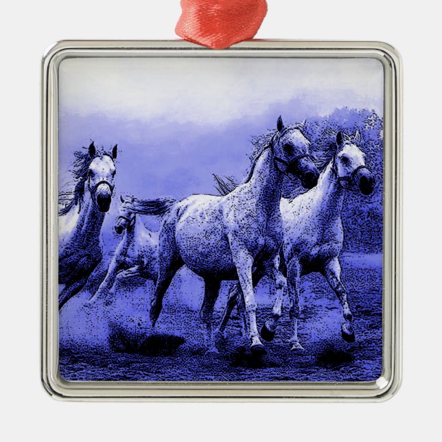 Ornement Métallique Chevaux de course et Lune Bleue (Devant)