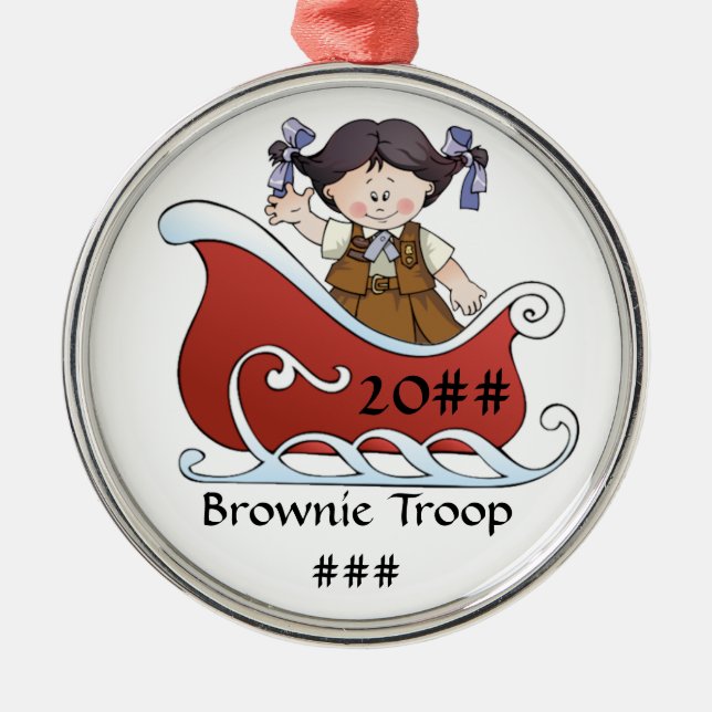 Ornement Métallique Cheveux noirs de traîneau de scout de "brownie" (Devant)