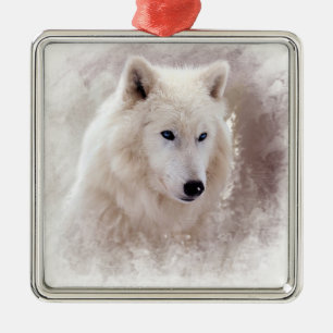 ORNEMENT MÉTALLIQUE CHIEN DE TRAÎNEAU SIBÉRIEN BLANC