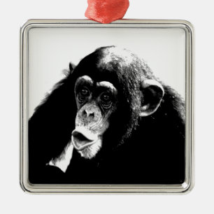 Ornement Métallique Chimpanzé noir blanc
